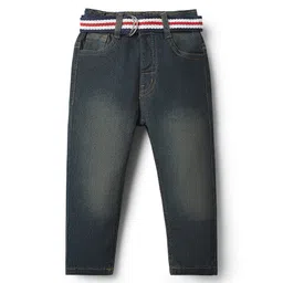 Babyhug Denim Full Length Washed Jeans With Stretch & Belt - Navy Blue-picture-12