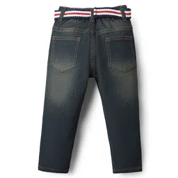 Babyhug Denim Full Length Washed Jeans With Stretch & Belt - Navy Blue image 2