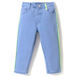 Babyhug Denim Full Length Washed Stretchable Jeans Solid Color - Blue-picture-37