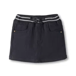 Babyhug Denim Mid Thigh Ribbed Waist Washed Skirt With Bow Applique - Black-picture-30