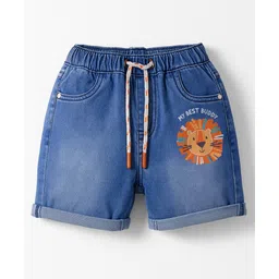 Babyhug Denim Mid Thigh Short With Stretch & Animal Print - Blue-picture-25