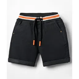 Babyhug Denim Mid Thigh Washed Ribbed Shorts - Black-picture-19