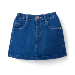 Babyhug Denim Mid Thigh Washed Skirt With Stretch - Blue-picture-19