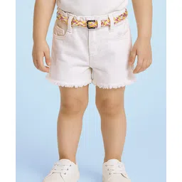 Babyhug Denim Solid Coloured Short With Stretch & Belt - White-picture-13