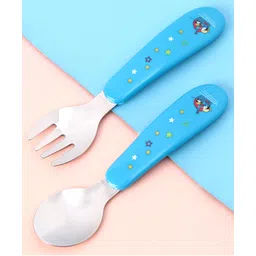 Babyhug Ergo Grip Stainless Steel Spoon & Fork Set - Blue-picture-16