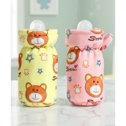 Babyhug Feeding Bottle Cover Large Pack of 2 - Bear Print - Pink & Yellow| Fits Upto 330 ml Bottle| Stylish Bottle Cover| New Born Boys & Girls| Elastic Neck & Carry Tag| Machine Washable-picture-20