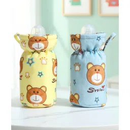 Babyhug Feeding Bottle Cover Large Pack of 2 - Bear Print - Yellow & Blue| Fits Upto 330 ml Bottle| Stylish Bottle Cover| New Born Boys & Girls| Elastic Neck & Carry Tag| Machine Washable-picture-19