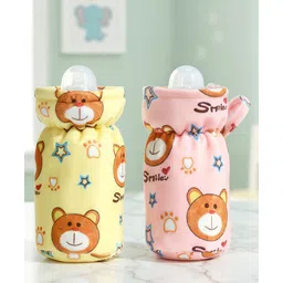 Babyhug Feeding Bottle Cover Medium Pack of 2 - Pink & Yellow| Fits Upto 189 ml Bottle| Stylish Bottle Cover| Cute Bear Print| New Born Boys & Girls| Elastic Neck & Carry Tag| Machine Washable-picture-14