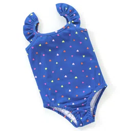 Babyhug Flutter Sleeves V Cut Swimsuit Heart Print- Blue-picture-28