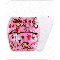 Babyhug Free Size Reusable Cloth Diaper With Insert Monkey Print - Pink-picture-26