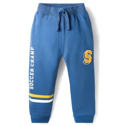 Babyhug French Terry Knit Full Length Lounge Pant With Text Print - Blue-picture-20