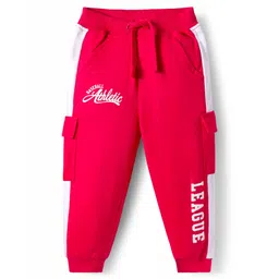 Babyhug French Terry Knit Full Length Lounge Pant with Text Print - Red-picture-25