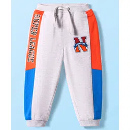 Babyhug French Terry Knit Full Length Track Pants with Text Print Cut & Sew Design - Light Grey-picture-21