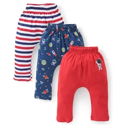 Babyhug Full Length Cotton Diaper Pants Astronaut Print Pack of 3 - Red & Blue-picture-12