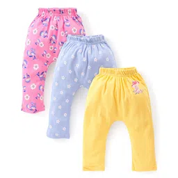 Babyhug Full Length  Cotton Diaper Pants Floral Print Pack of 3 - Pink Blue & Yellow-picture-13
