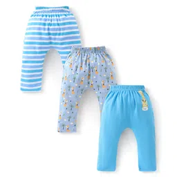 Babyhug Full Length Cotton Diaper Pants Giraffe Print Pack of 3 - Blue image 1