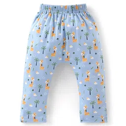 Babyhug Full Length Cotton Diaper Pants Giraffe Print Pack of 3 - Blue image 2