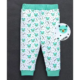 Babyhug Full Length Cotton Lounge Pant Bear Print - White Sea Green-picture-13
