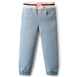 Babyhug Full Length Washed Denim Jeans With Ribbed Waist - Light Blue-picture-22