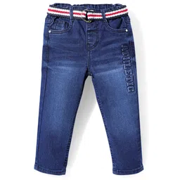 Babyhug Full Length Washed Denim Jeans With Stretch & Belt - Navy Blue-picture-19