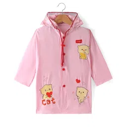 Babyhug Full Sleeves Below Knee Length Hooded Raincoat Cat Print - Pink-picture-16