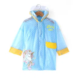 Babyhug Full Sleeves Below Knee Length Hooded Raincoat with Unicorn Print - Sea Blue-picture-19
