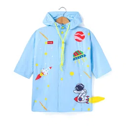 Babyhug Full Sleeves Below Knee Length Raincoat Astro Print & Applique- Light Blue-picture-16