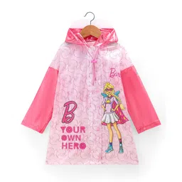 Babyhug Full Sleeves Below Knee Length Raincoat Barbie Print - Pink-picture-33