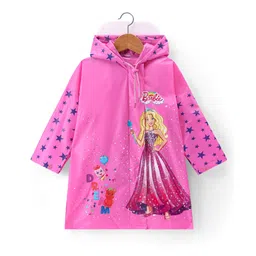 Babyhug Full Sleeves Below Knee Length Raincoat Barbie Print - Pink-picture-35