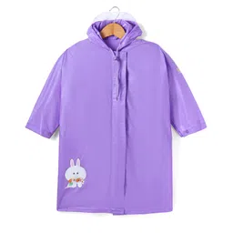 Babyhug Full Sleeves Below Knee Length Raincoat Bunny Print - Purple-picture-10