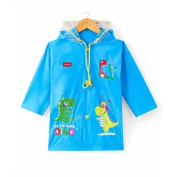Babyhug Full Sleeves Below Knee Length Raincoat Cute Dino Print - Sky Blue-picture-37
