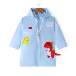 Babyhug Full Sleeves Below Knee Length Raincoat Dino Print - Blue-picture-17