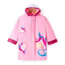 Babyhug Full Sleeves Below Knee Length Raincoat Unicorn Print - Pink-picture-26
