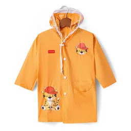 Babyhug Full Sleeves Below Knee Length Raincoat With Tiger Print - Orange-picture-23