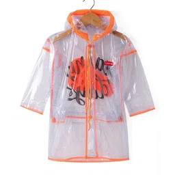 Babyhug Full Sleeves Below Knee Length Transparent Raincoat Rainy Day Print - Neon Orange-picture-24