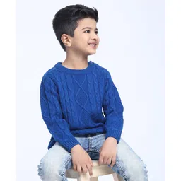 Babyhug Full Sleeves Cable Knit Sweater - Blue image 1