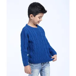 Babyhug Full Sleeves Cable Knit Sweater - Blue image 2