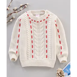 Babyhug Full Sleeves Cable Knit Sweater - Off White-picture-23