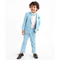 Babyhug Full Sleeves Classic Stretch Fit Party Suit Bow - Blue & White-picture-26