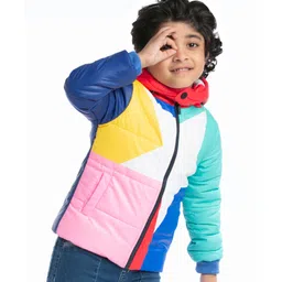 Babyhug Full Sleeves Colour Blocked Padded Jacket with Detachable Hood - Multicolour-picture-22