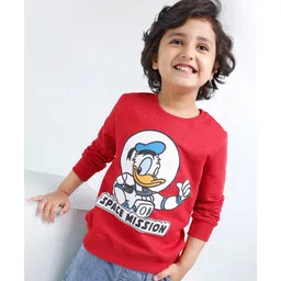 Babyhug Full Sleeves Cotton Knit Donald Duck Sweatshirt with Foil Print - Red-picture-12