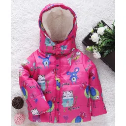 Babyhug Full Sleeves Hooded Jacket Animal Print - Pink-picture-25