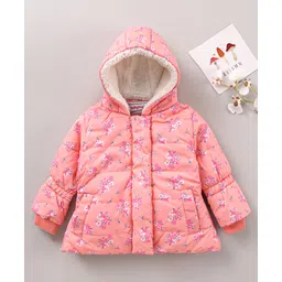 Babyhug Full Sleeves Hooded Jacket Floral Print- Pink-picture-20