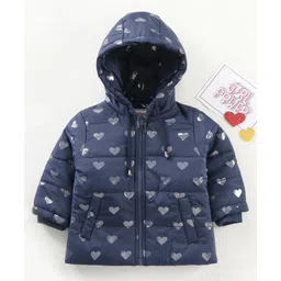 Babyhug Full Sleeves Hooded Jacket Heart Print - Navy Blue-picture-23