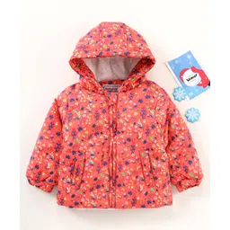 Babyhug Full Sleeves Hooded Jacket Leaf & Flowers Print - Pink image 1