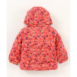 Babyhug Full Sleeves Hooded Jacket Leaf & Flowers Print - Pink image 2
