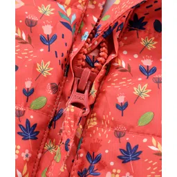 Babyhug Full Sleeves Hooded Jacket Leaf & Flowers Print - Pink image 4