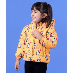 Babyhug Full Sleeves Hooded Jacket Penguin Print - Yellow-picture-13