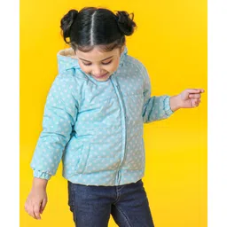 Babyhug Full Sleeves Hooded Jacket Snow Flakes Print - Blue-picture-26