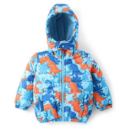 Babyhug Full Sleeves Hooded Jacket with Dino Print - Blue-picture-35